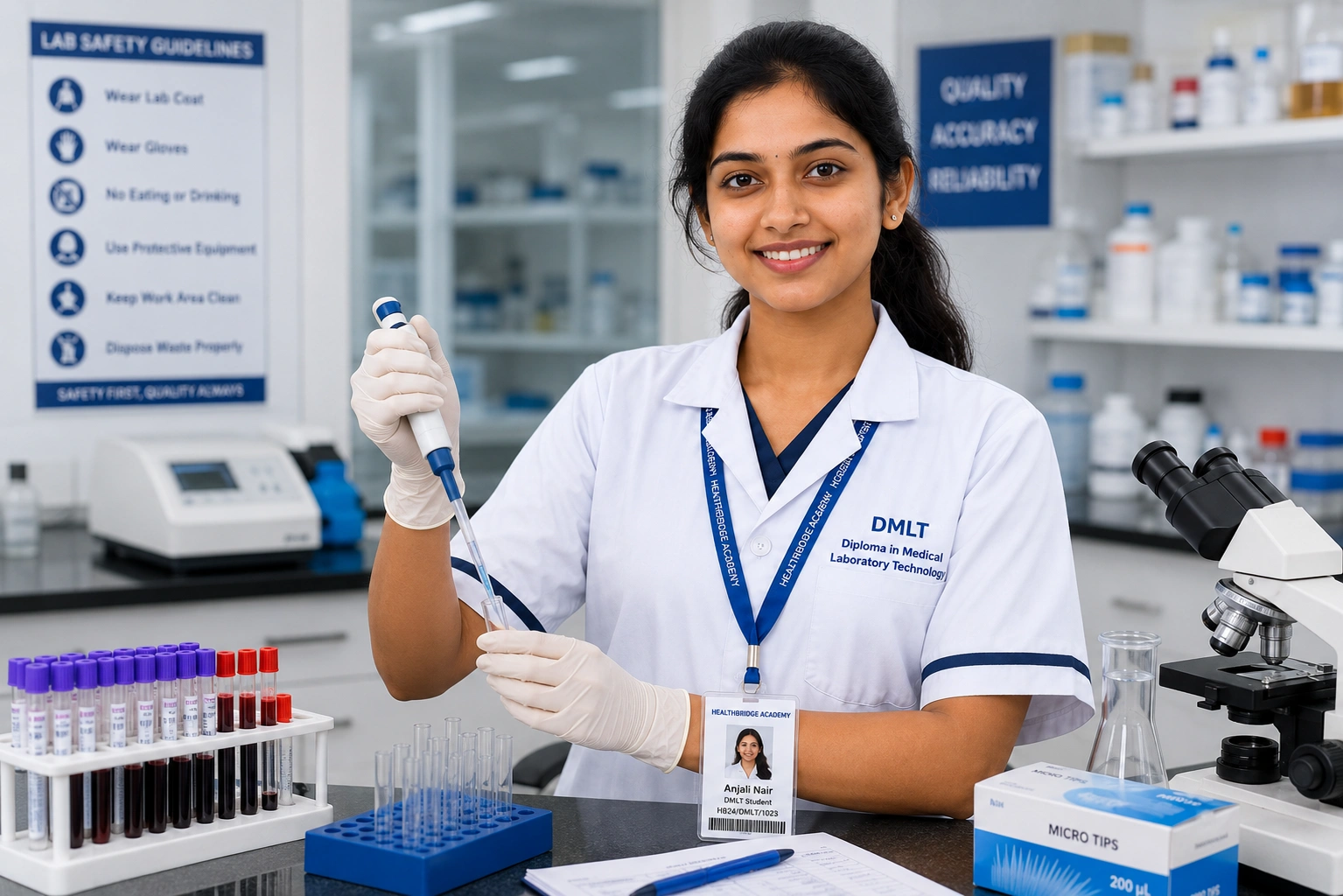 dmlt course practical lab training in chemmad at health bridge academy